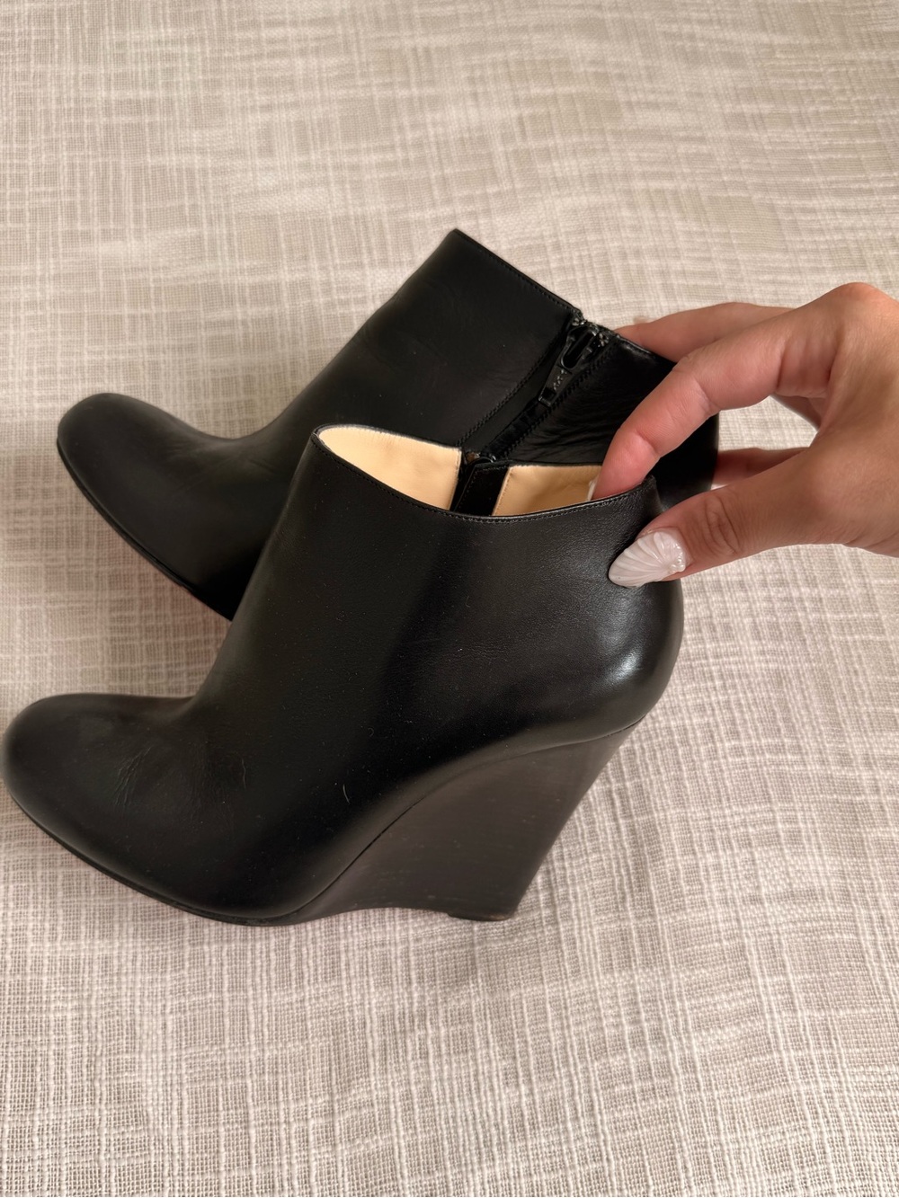 Christian Louboutin Black Leather Wedge Ankle Boots Size 37 Red Bottom